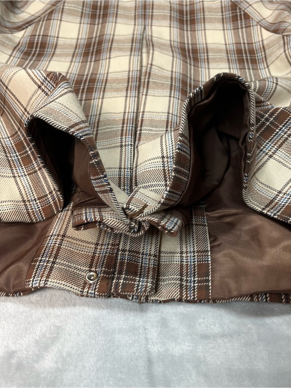 Christian Lacroix Plaid Cropped Jacket Brown Cream Velvet Collar Women Size 6 - Picture 14 of 16